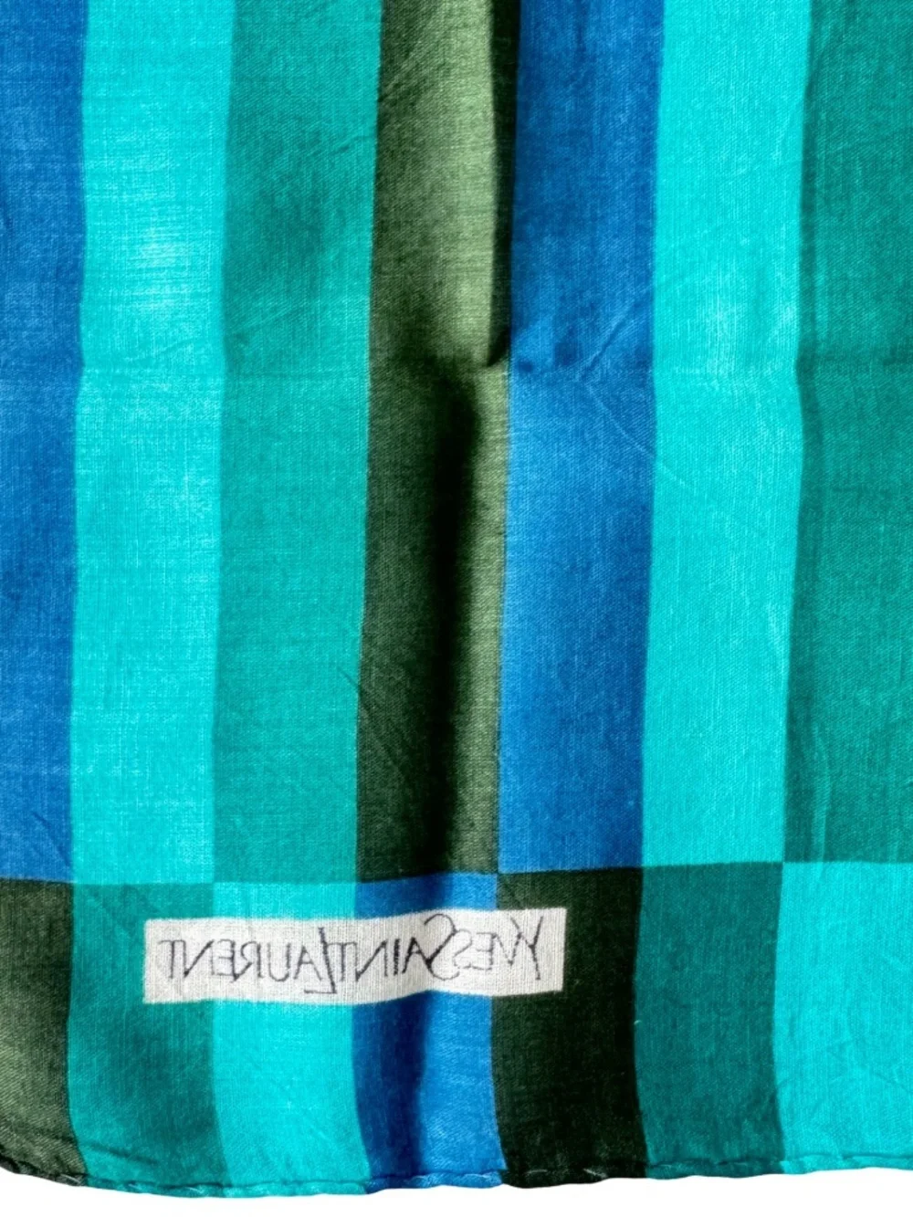 Vintage Yves Saint Laurent Green Handkerchief Geometric Scarf Neckerchief 17.5